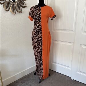 Leopard Print & Orange Maxi Dress 🧡🐆🤎